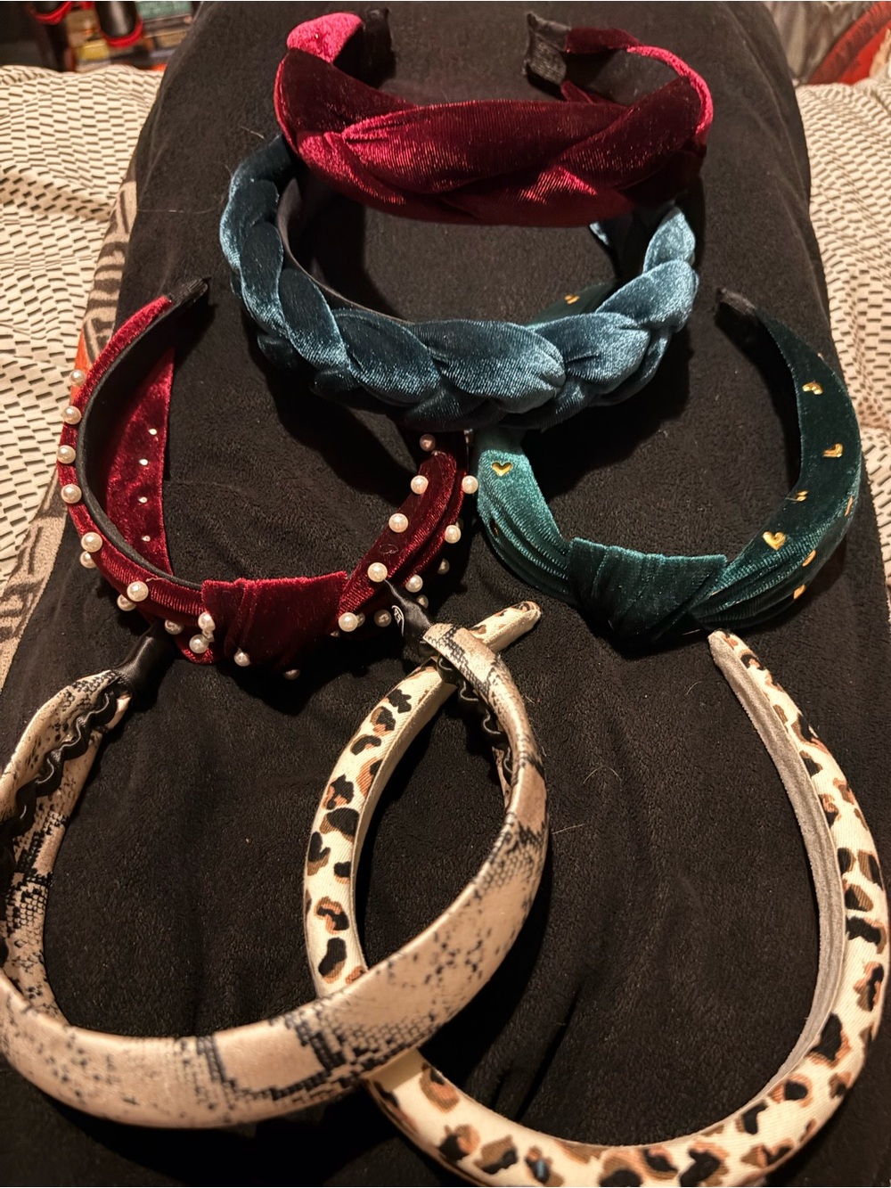 Set of 6 headbands Velvet and Animal Print Padded Headband Set -